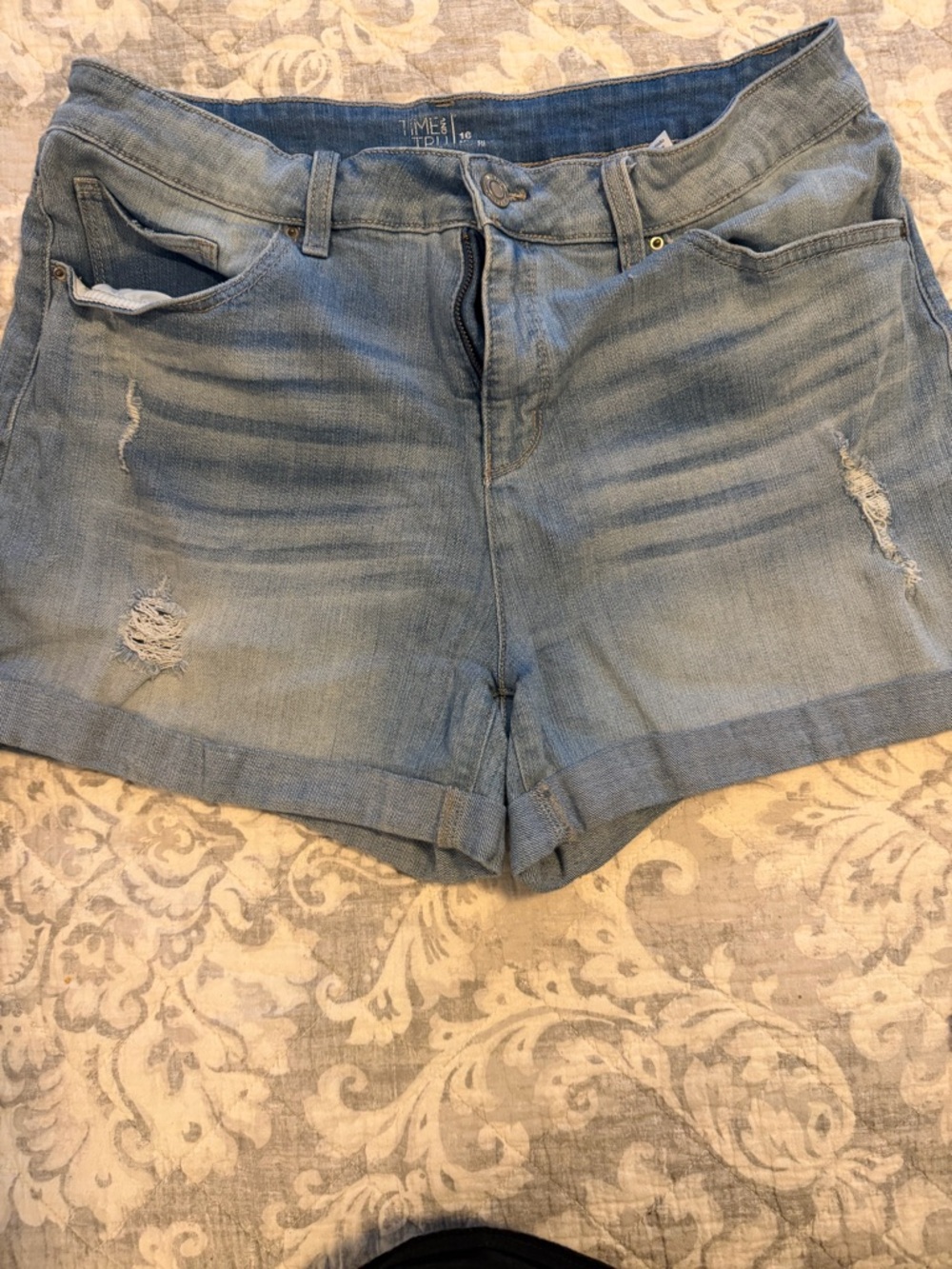 Time and Tru Light Wash Distressed Jean Shorts